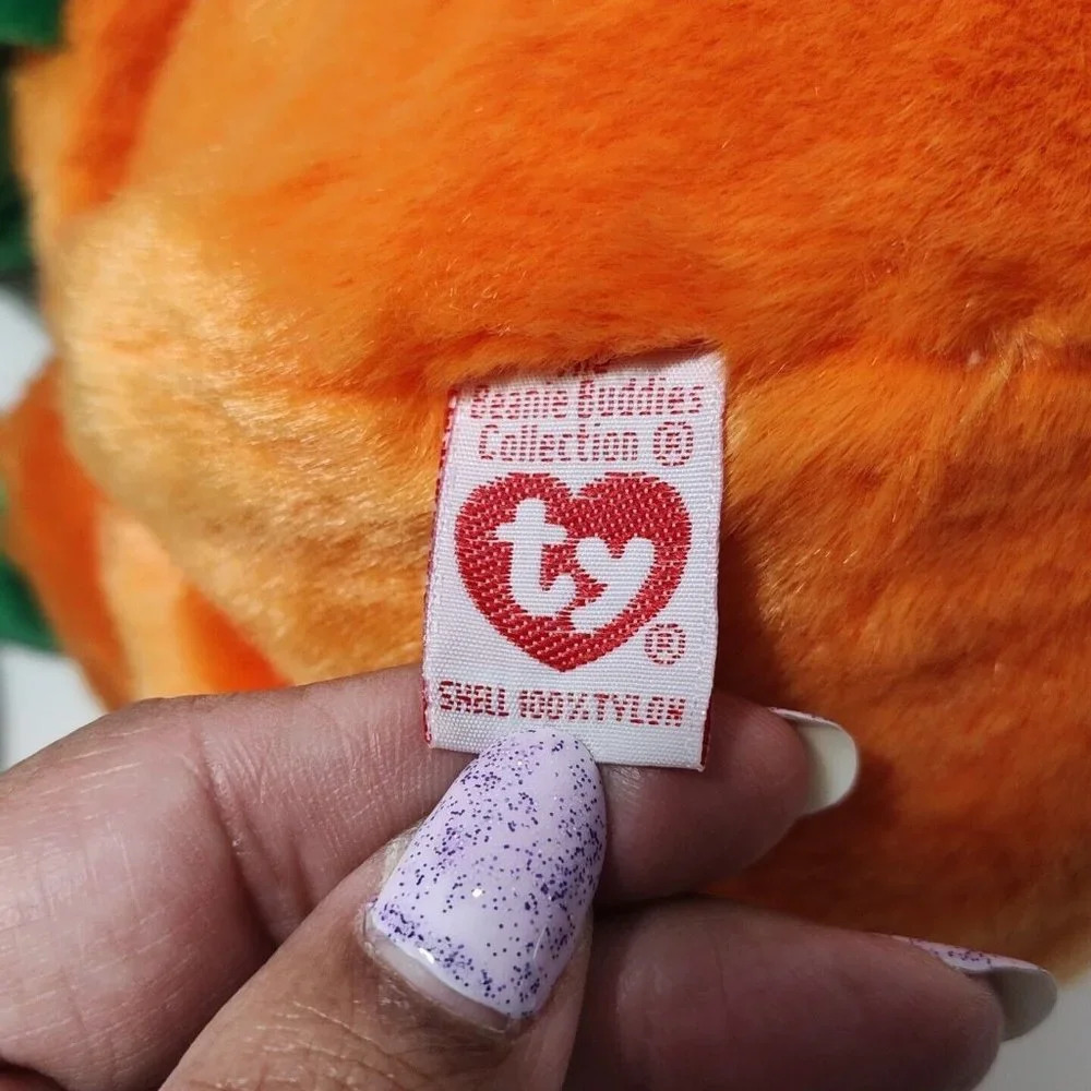 Vtg Ty Beanie Buddies Orange Green Pumkin Pumpkin Plush Stuffed 1999 Halloween - Picture 5 of 6